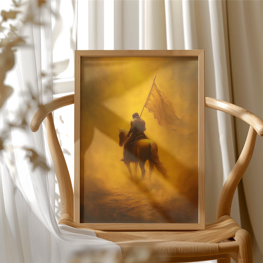 Golden Vanguard Through Amber Mist