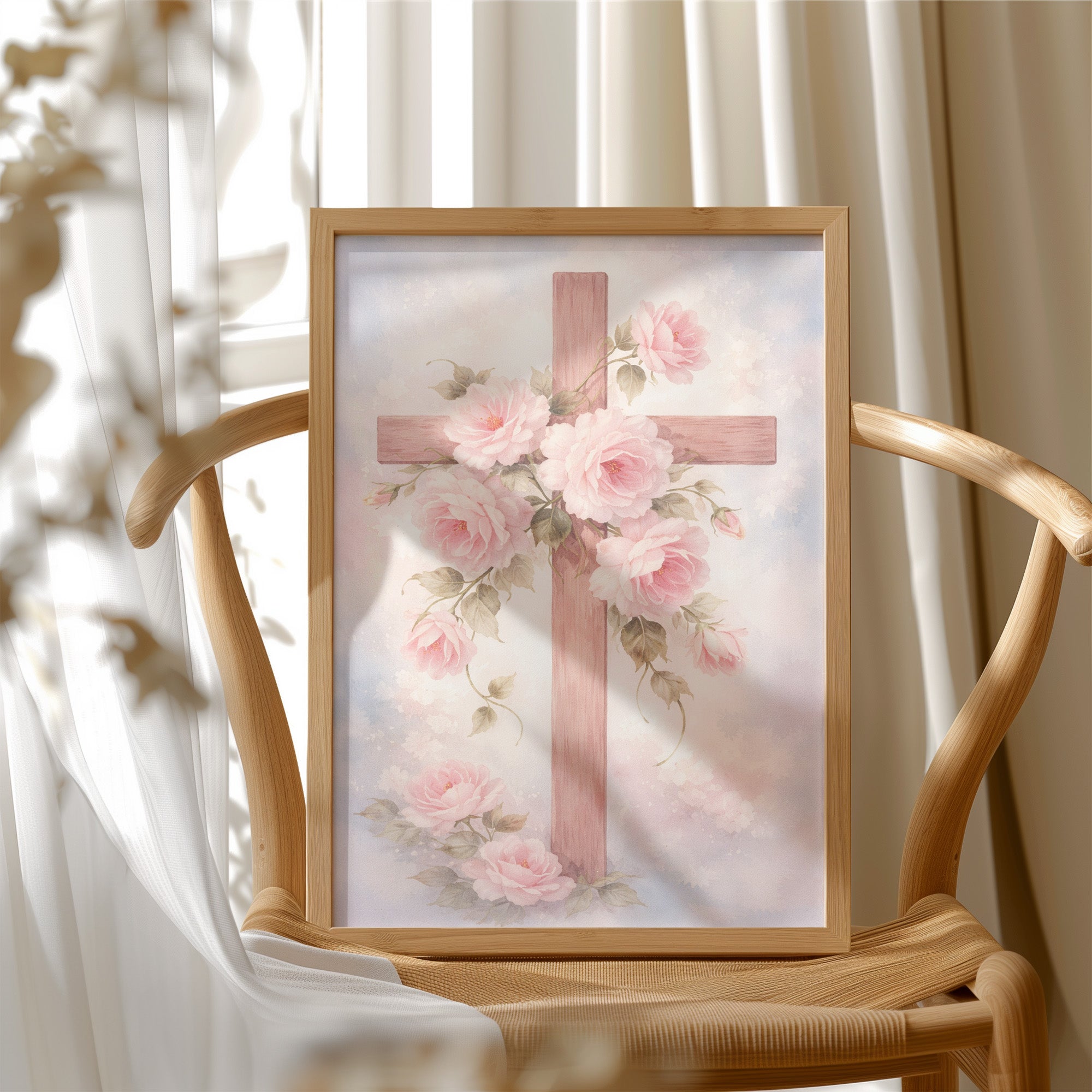 Blossoming Faith Embraces Wooden Cross
