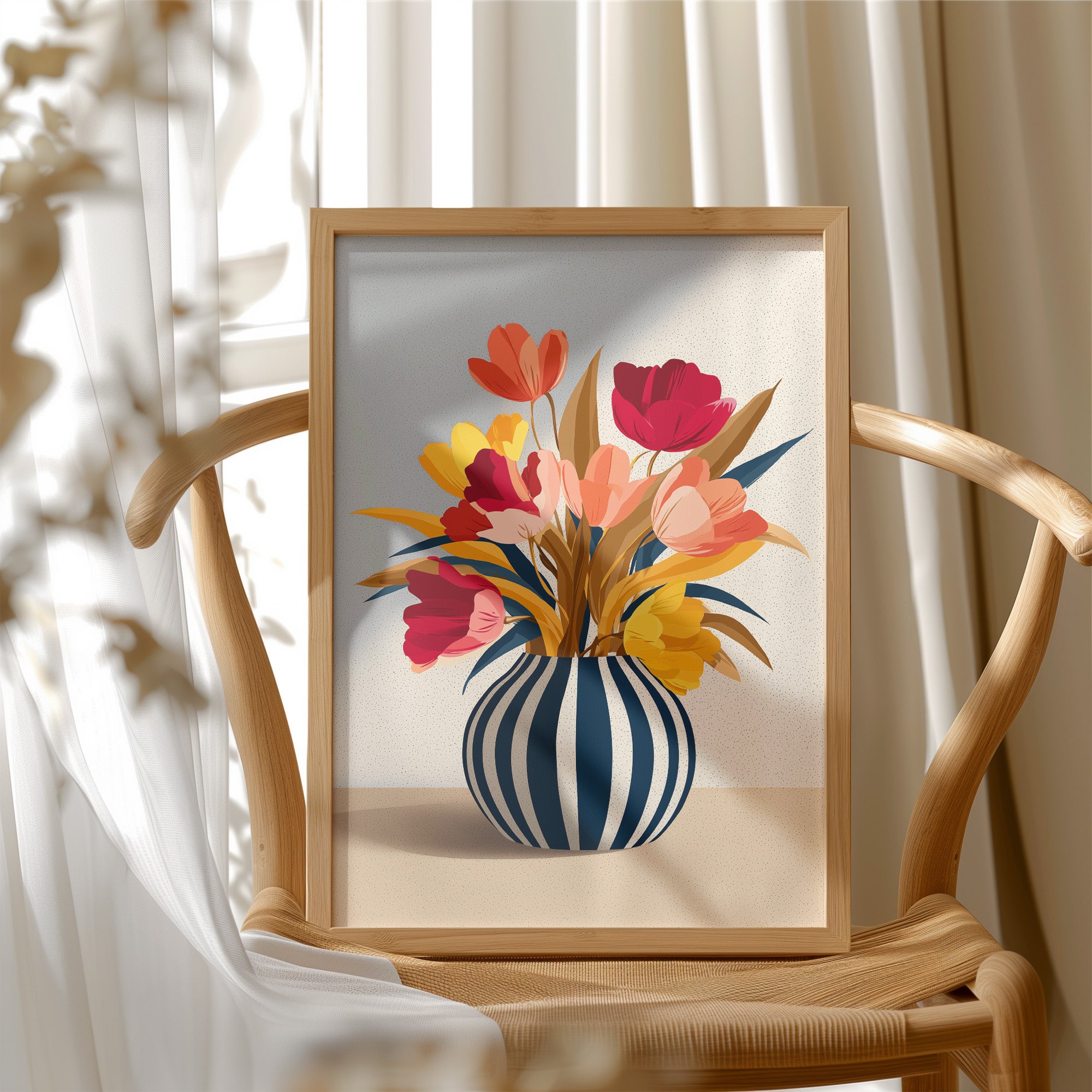 Vibrant Blooms in Striped Elegance