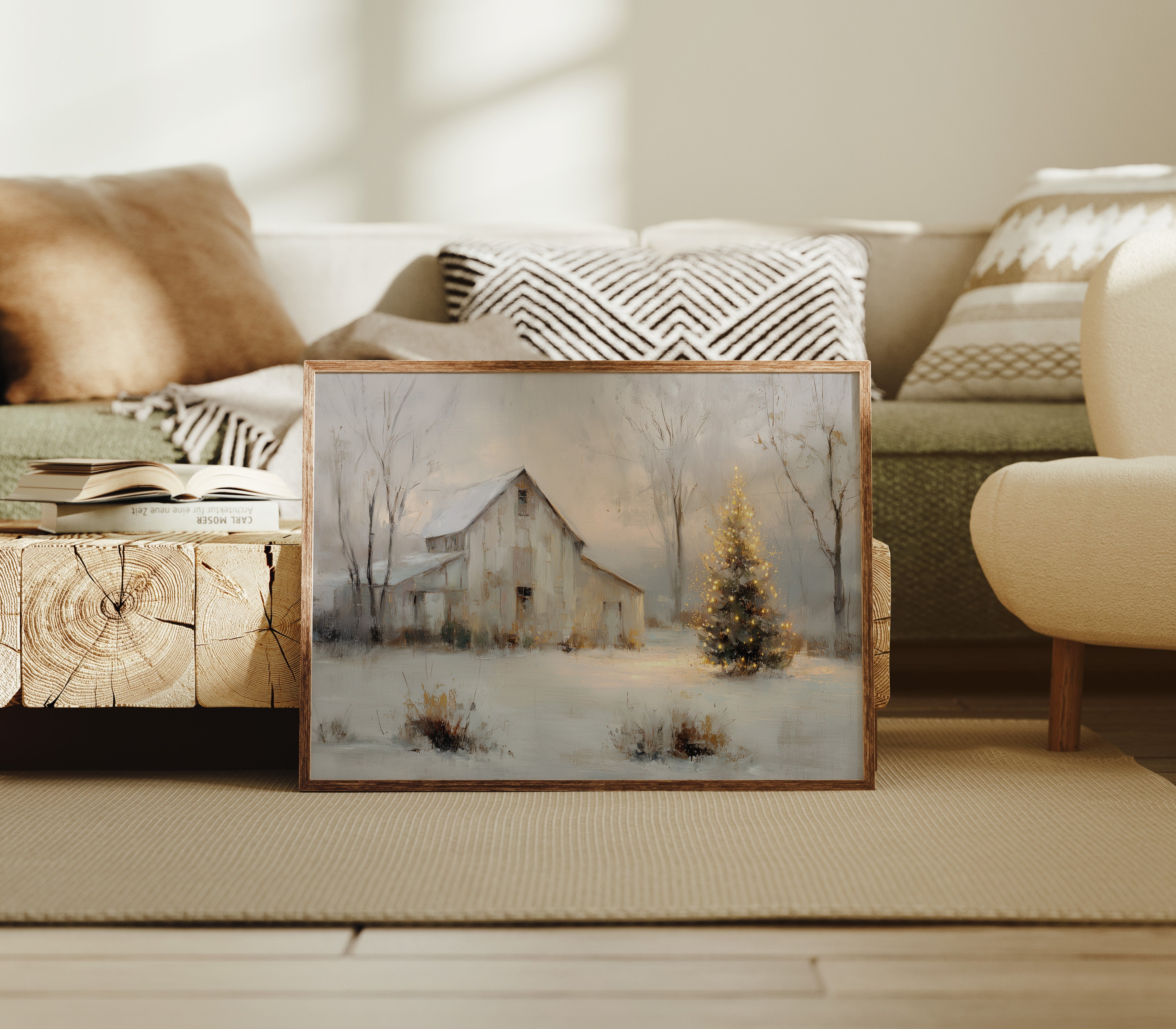 Barn and Evergreen in the Snow