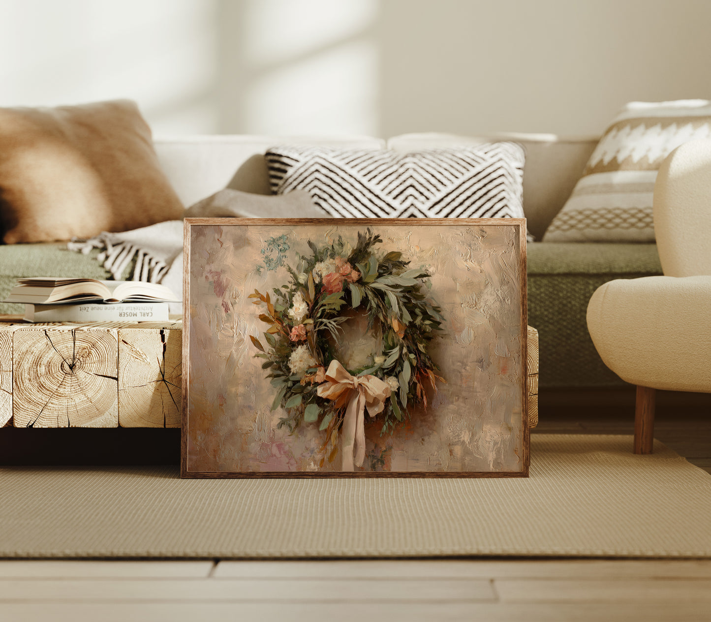 Wreath of Leaves and Soft Florals