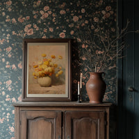 Sunlit Chrysanthemums in Cream Pottery