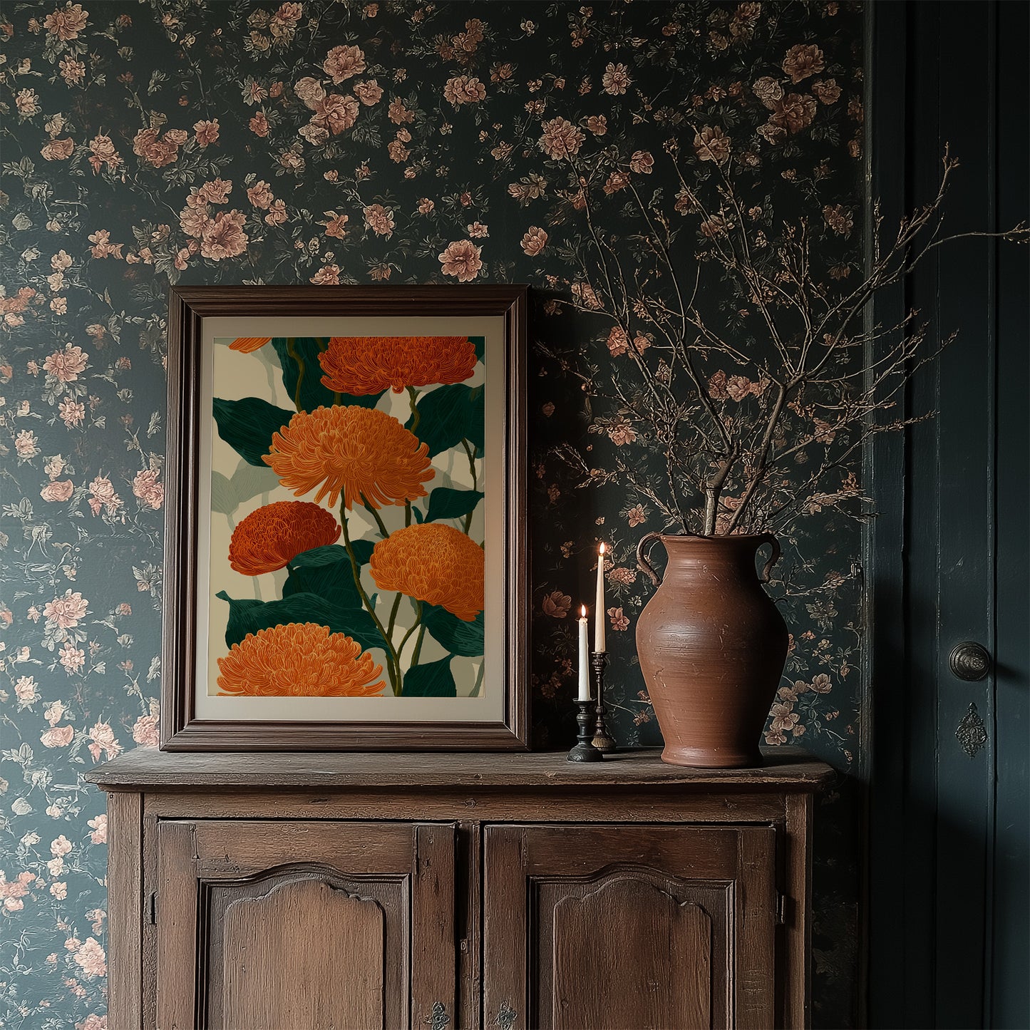 Orange Chrysanthemums Hold the Light