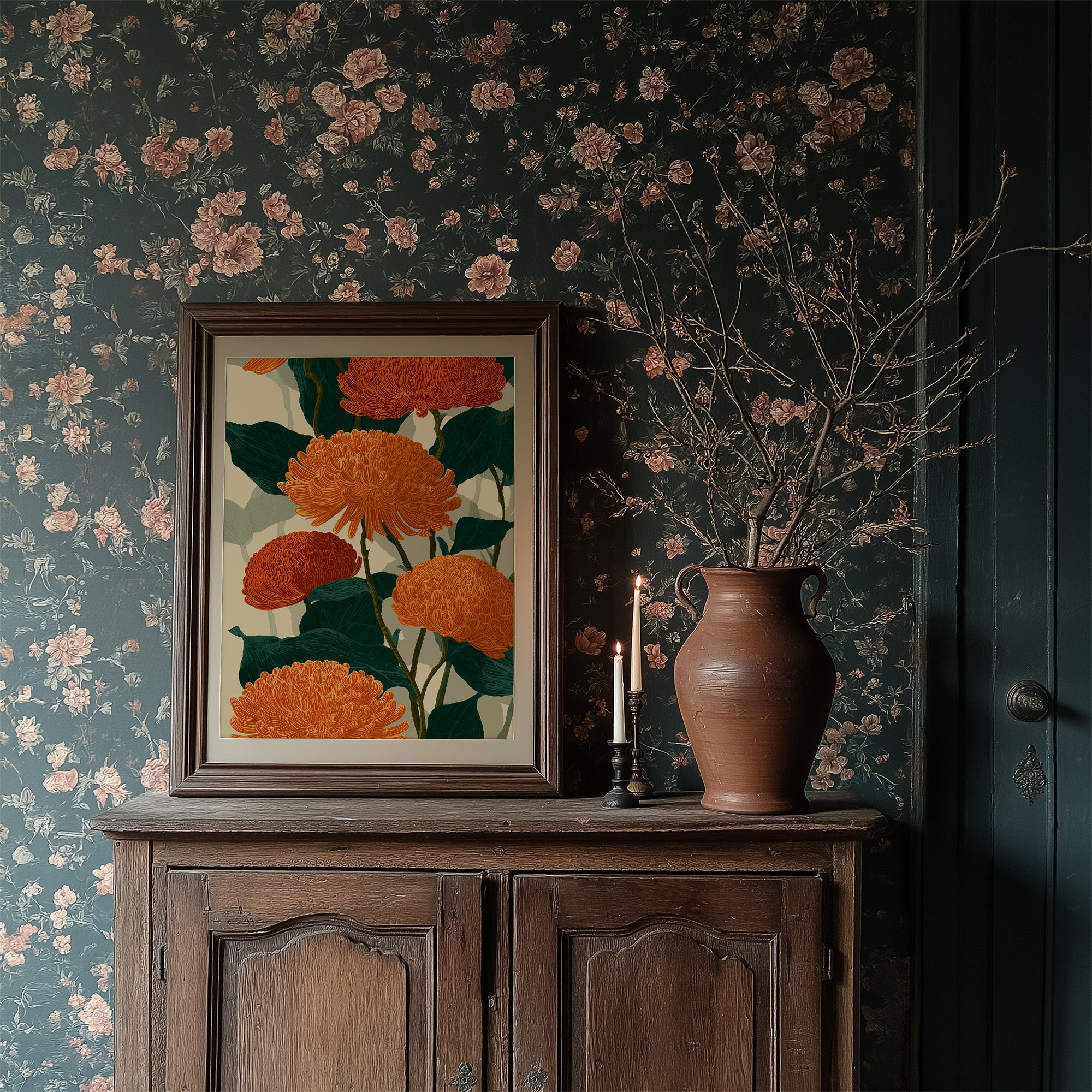 Orange Chrysanthemums Hold the Light