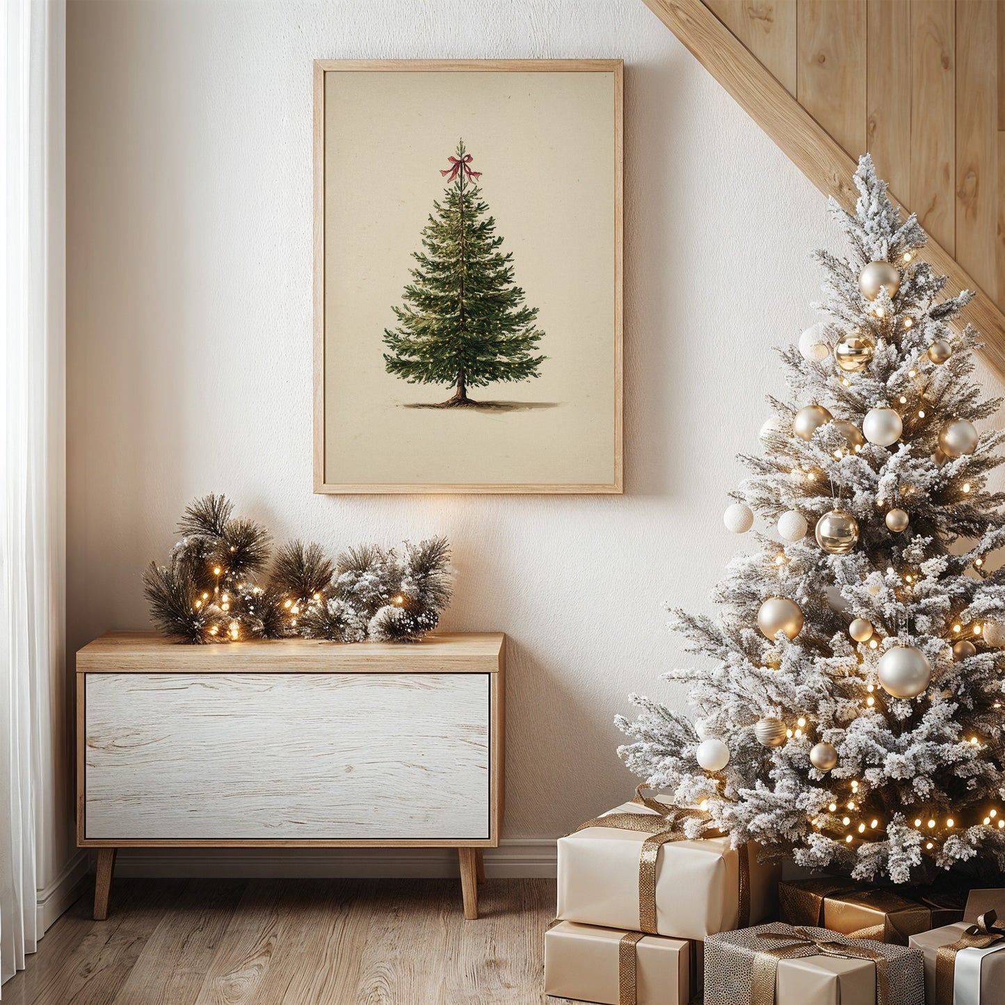 Vintage Evergreen with Crimson Bow