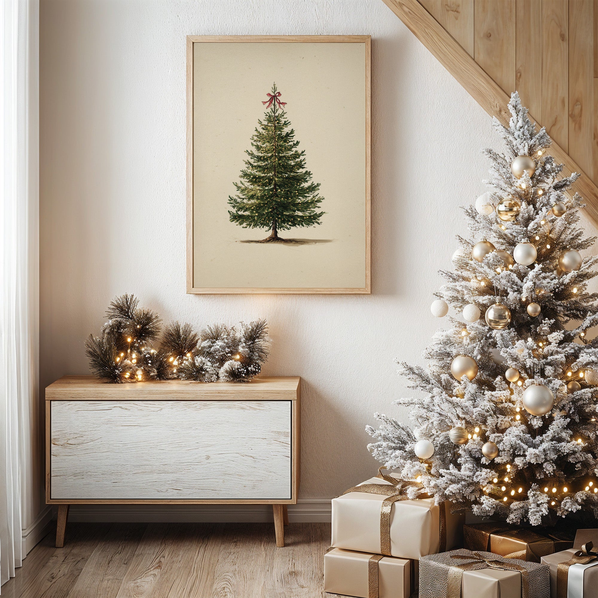 Vintage Evergreen with Crimson Bow