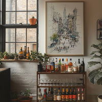 Metropolitan Pulse: Ink and Watercolor Cityscape
