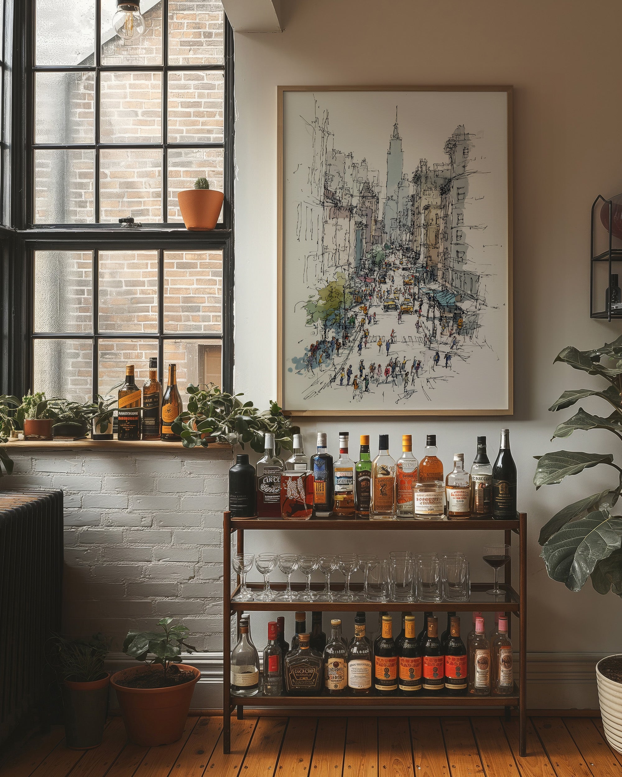 Metropolitan Pulse: Ink and Watercolor Cityscape
