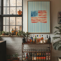 Watercolor Patriotism on Striped Blue