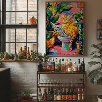Feline Literary Moment in Vibrant Jungle