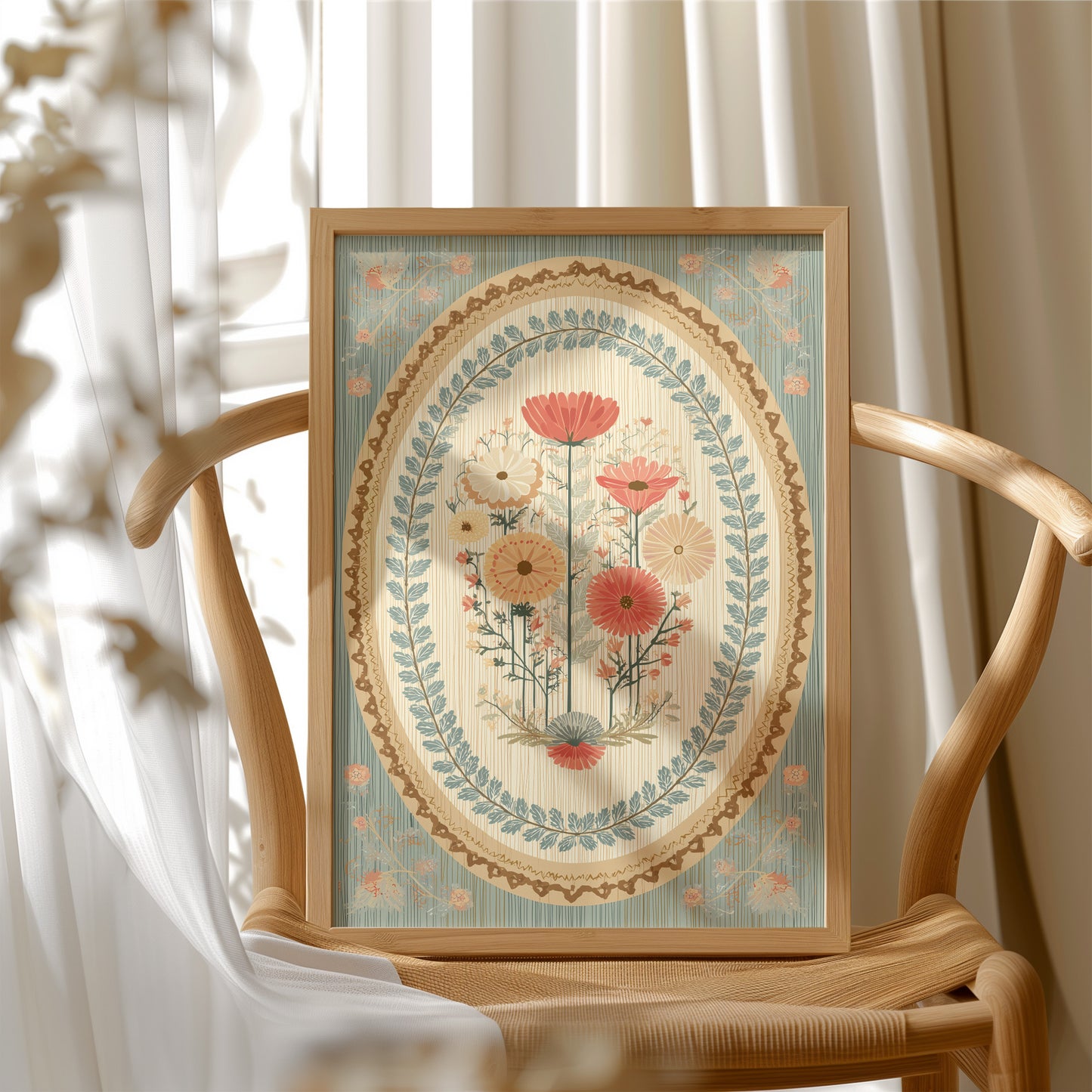Botanical Medallion in Coral and Cream