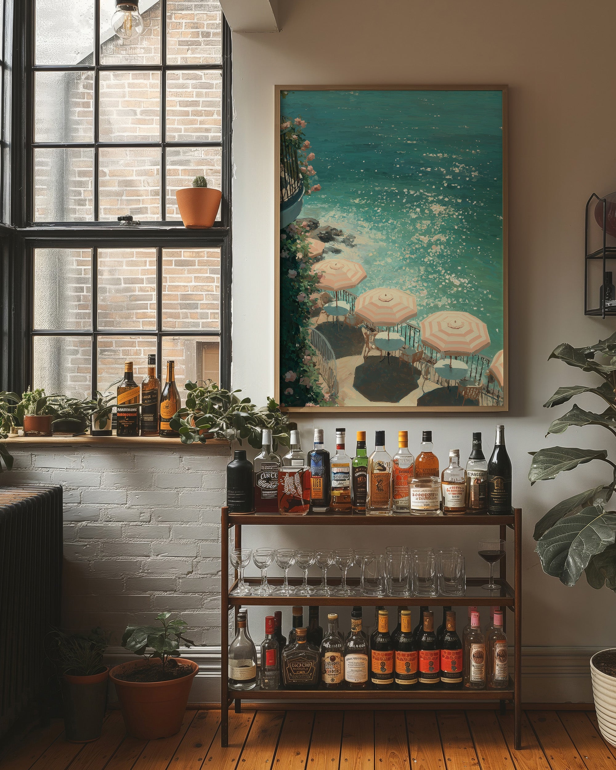 Mediterranean Terrace: Parasols by Azure Waters