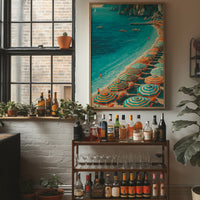 Mediterranean Reverie: Coral Parasols and Azure Waters