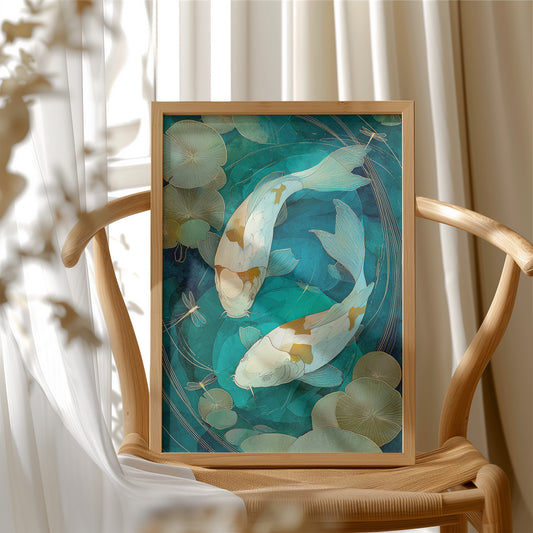 Koi Circle Through Lotus Depths