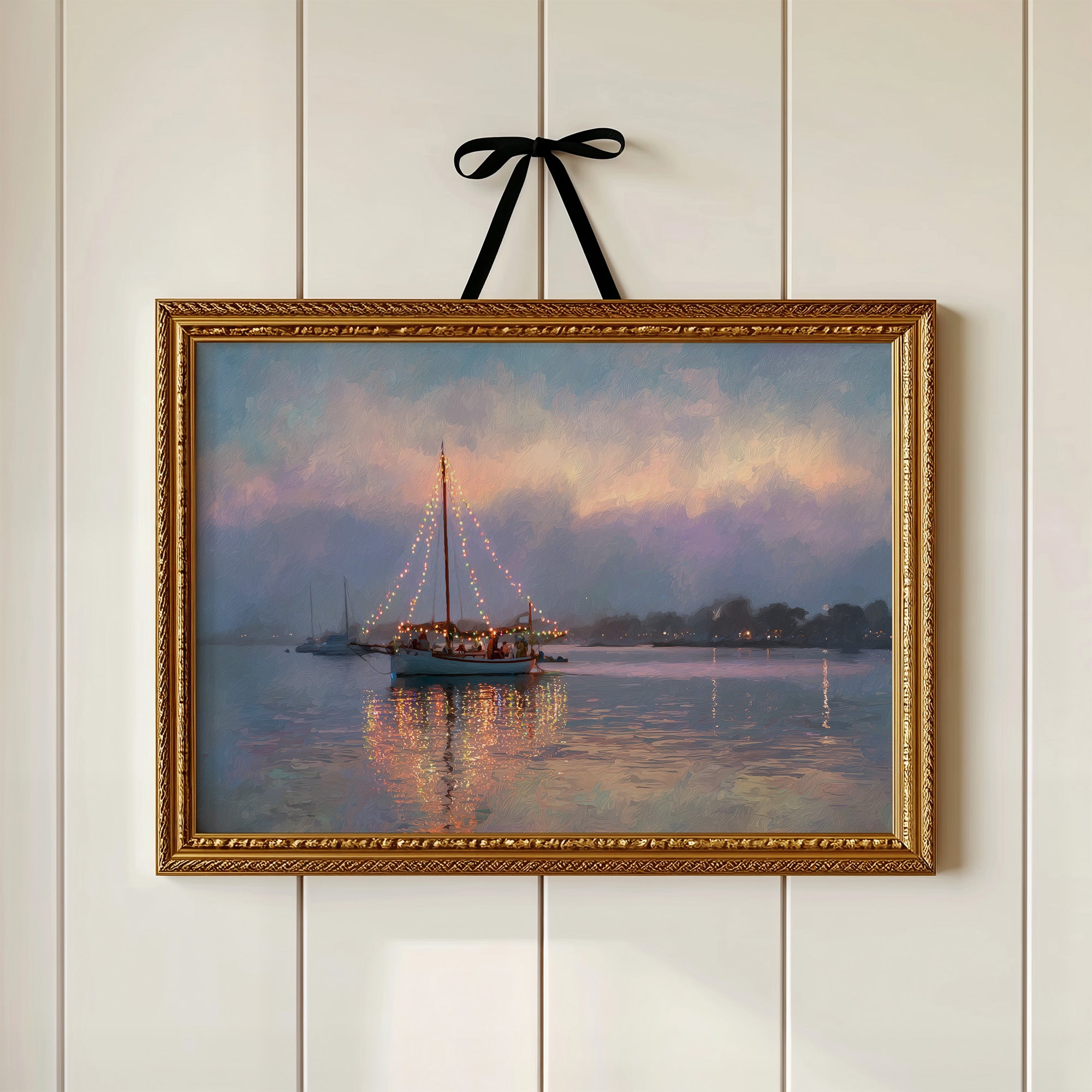 Harbor Lights Glow Against Dusk