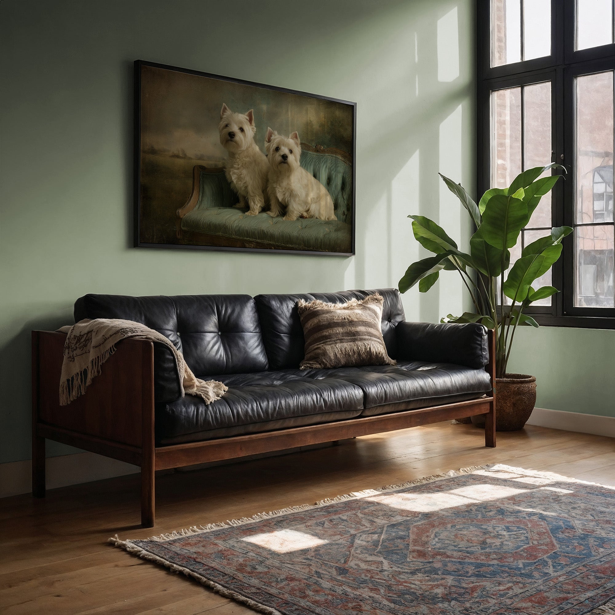 Two Terriers On Their Antique Settee