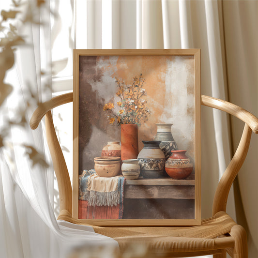 Clay Vessels Hold September's Last Blooms