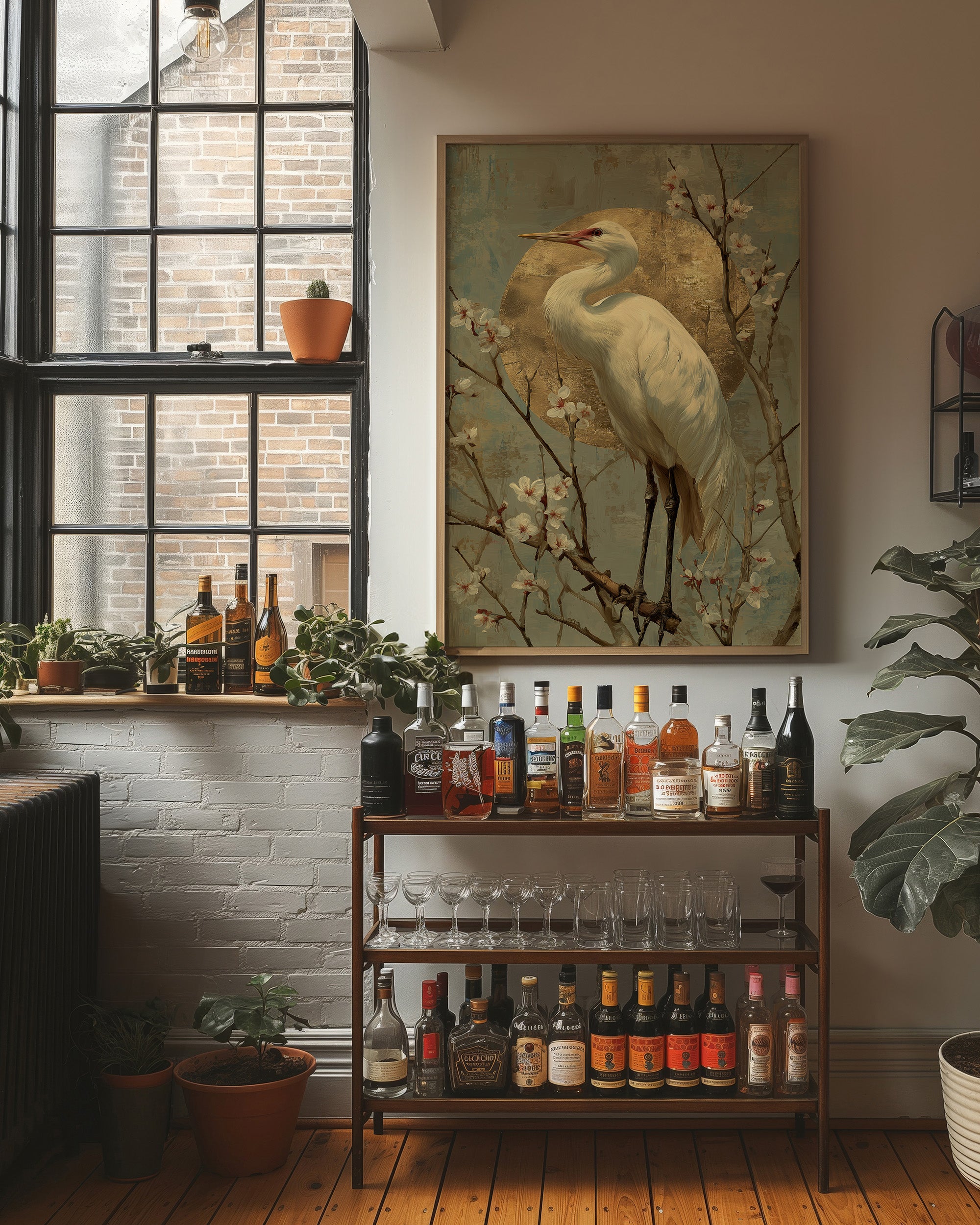 Heron Stands Where Blossoms Linger