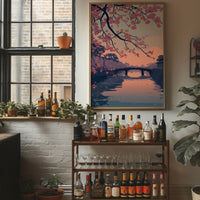 Cherry Blossoms Frame the Evening Bridge