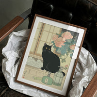 Black Cat Guards Peony Garden