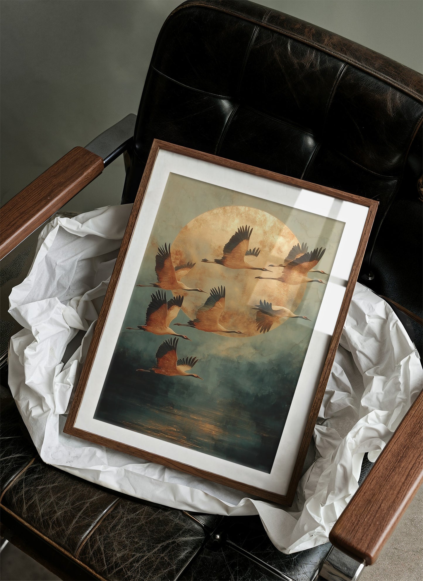 Moonlit Migration Over Misty Waters