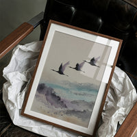 Three Cranes Cross Misty Waters