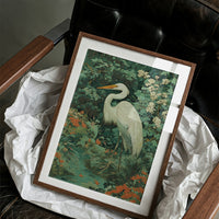 White Heron Among Garden Secrets