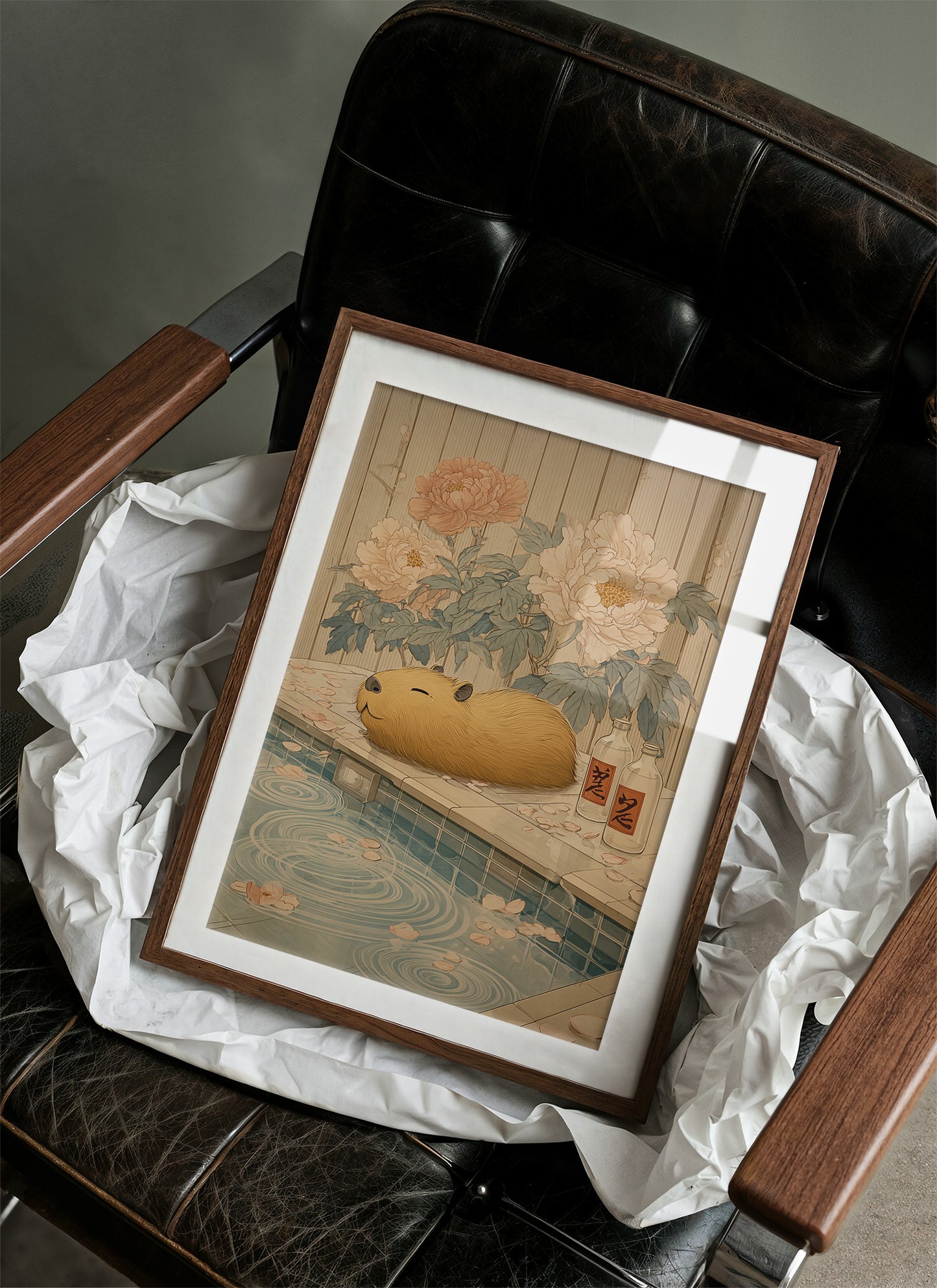 Poolside Capybara Dreams Of Peonies