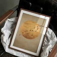 Birds Cross The Golden Moon Rise