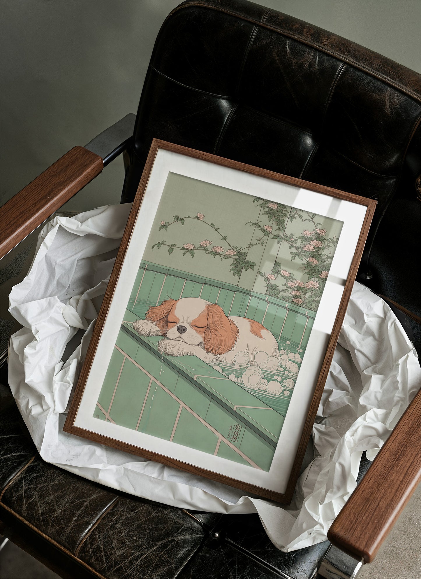 Peaceful Pup Among Cherry Blossoms