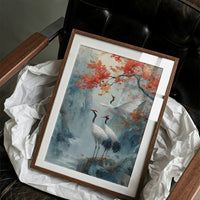 Cranes Dance Below Maple Fire