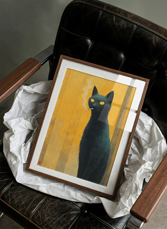 Midnight Cat Against Golden Dawn