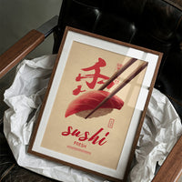 Red Brushstrokes Tell Sushi Stories