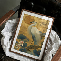 Lotus Moon Greets Noble Heron