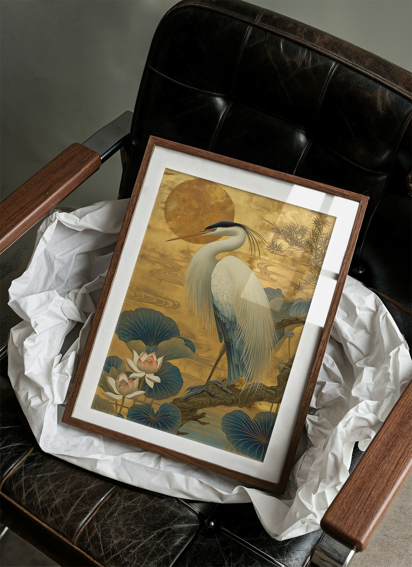 Lotus Moon Greets Noble Heron