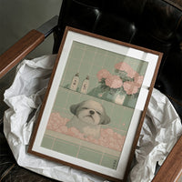 Peaceful Pup Among Pink Peonies