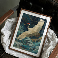 Crane Soars Through Starlit Waves