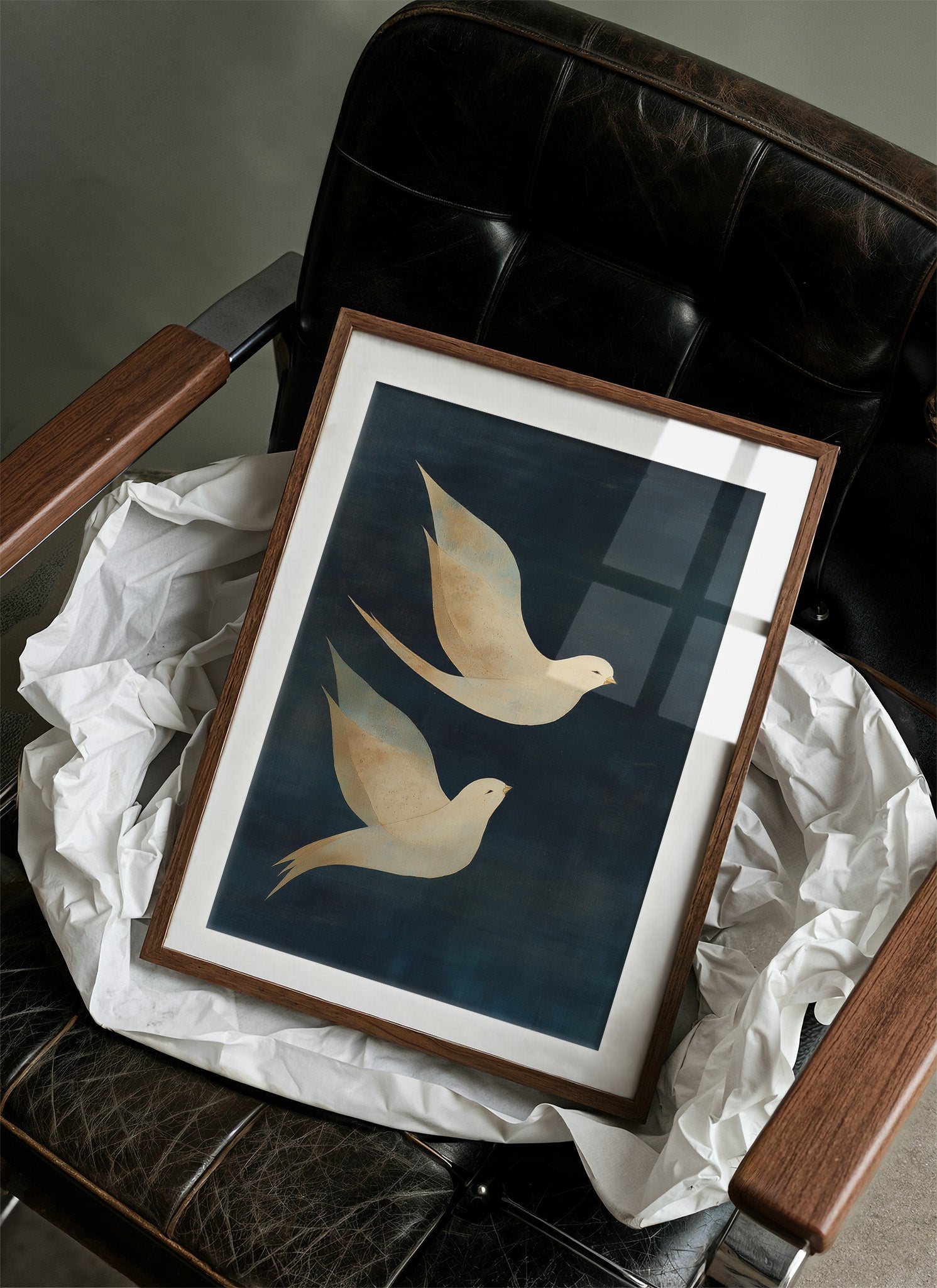 Doves Float Through Midnight Blue