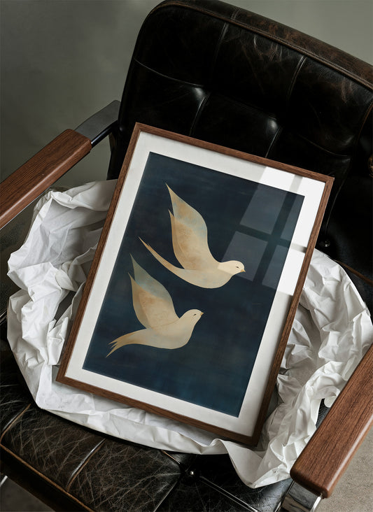 Doves Float Through Midnight Blue