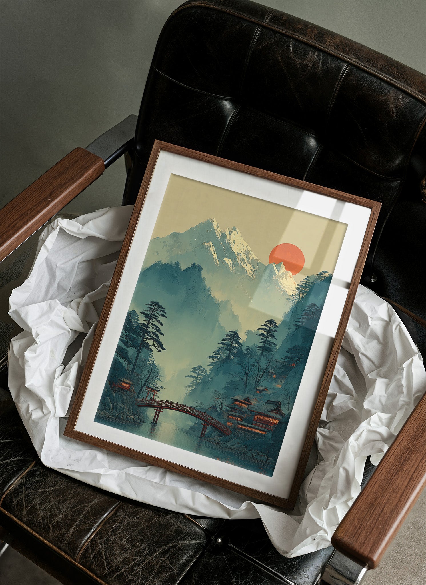 Sacred Bridge Beyond Misty Peaks