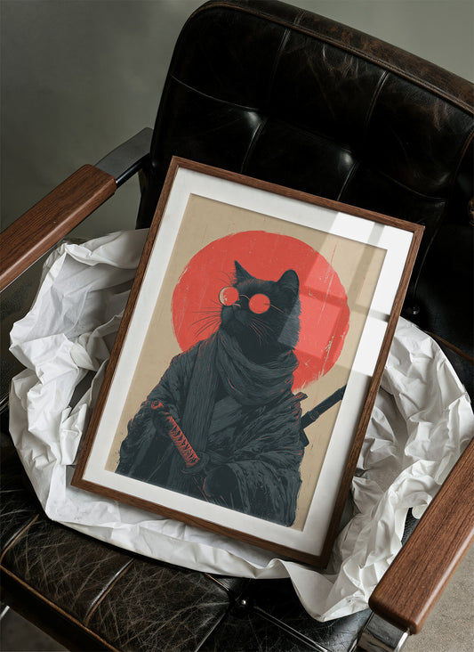 Samurai Cat Guards Red Moon Rising