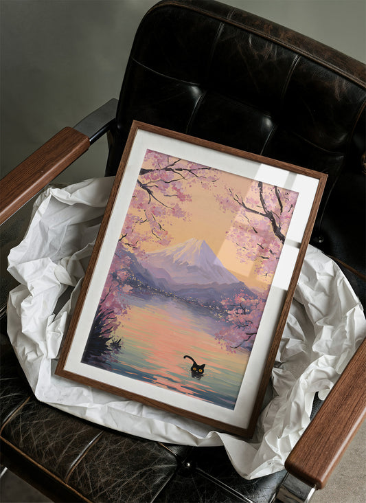 Curious Cat Meets Cherry Blossom Lake