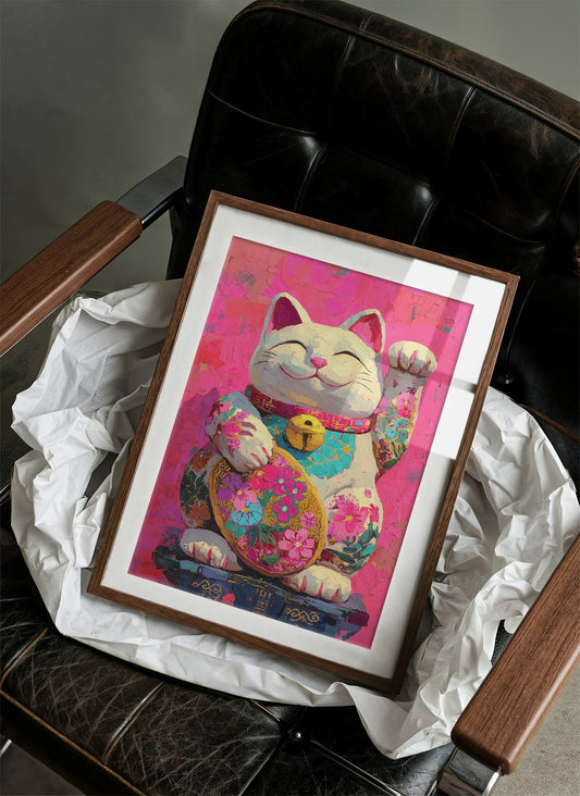 Lucky Cat Blooms In Neon Dreams