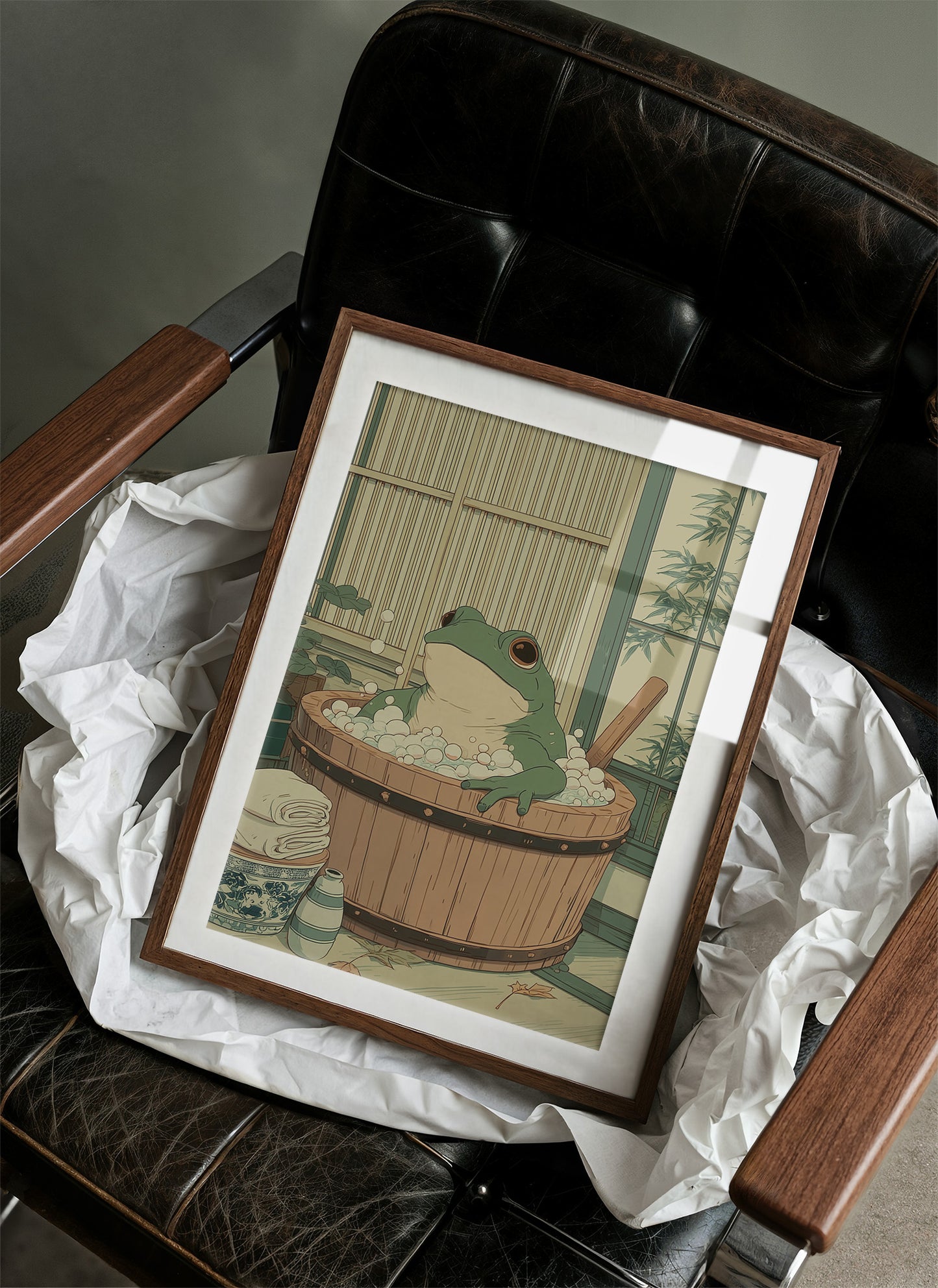 Frog's Peaceful Soak In Bamboo Bath