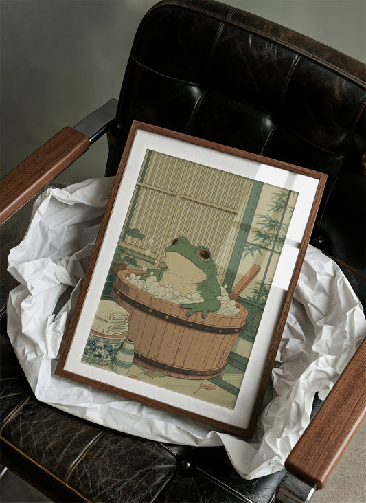 Frog's Peaceful Soak In Bamboo Bath