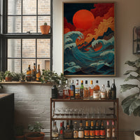 Ocean Flames Dance Under Crimson Moon