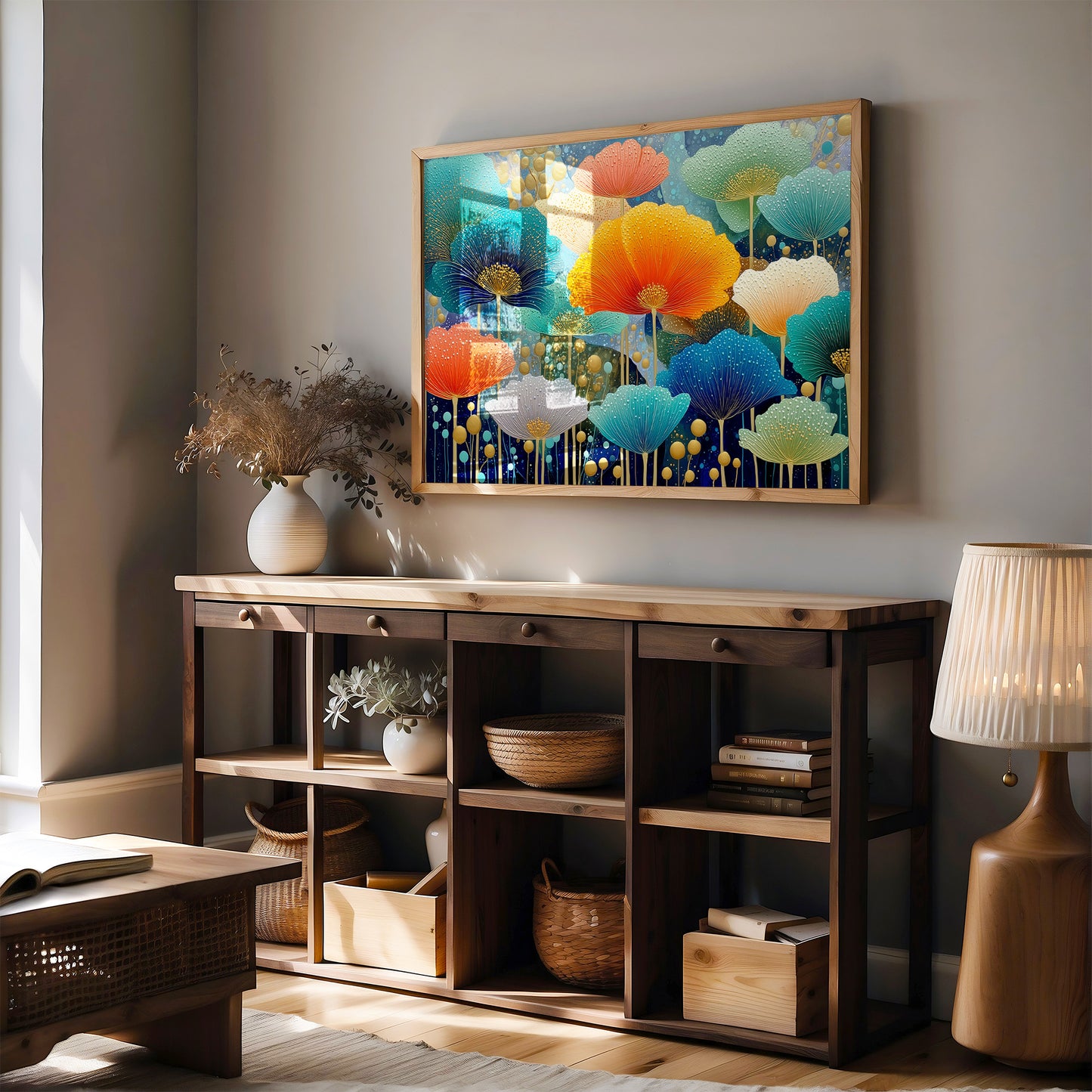 Coral And Turquoise Blooms Glow