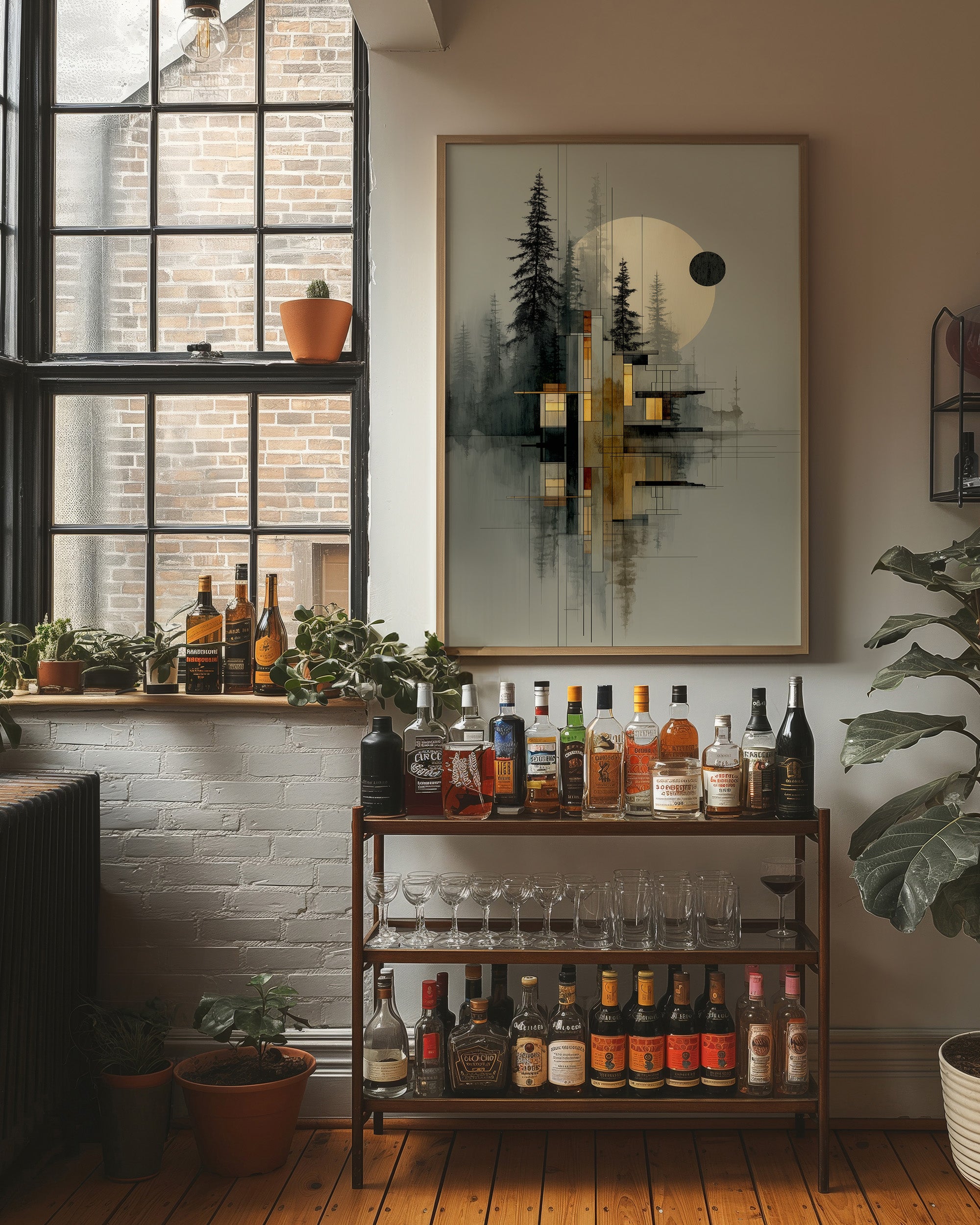 Geometric Pines Meet Rising Moon