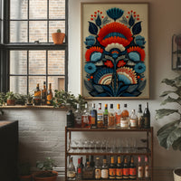 Folk Blooms Dance In Coral Blue