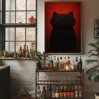 Black Cat Basks In Crimson Light